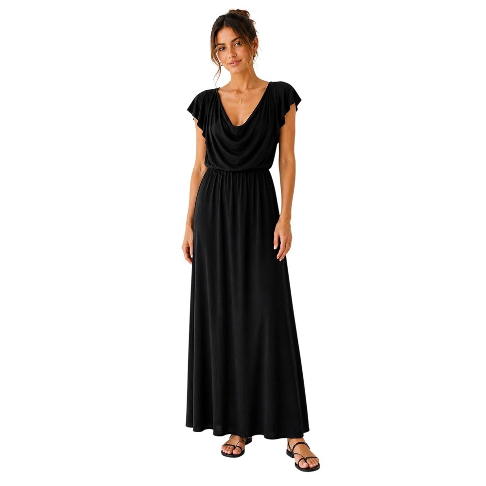 Nemidor Flutter Sleeve Draped Scoop Neck Flowy Elegant Maxi Dress Size 24 NWT